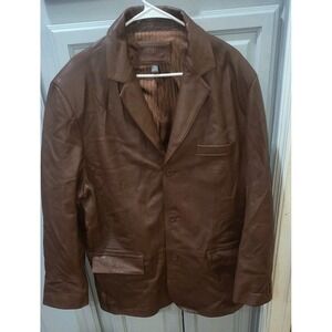 Men's 100% Brown Leather Jacket Apt 9 Y2K Vintage 3 Button Size 46r